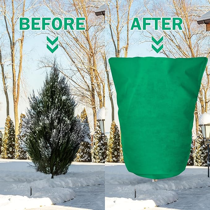 2 Pcs 10 x 10 ft Plant Covers Freeze Protection Extra Large Frost Cloth Plant Covers with Zipper Drawstring Winter Cold Weather Frost Blankets for Outdoor Palm Fruit Tree and Shrubs (Green)