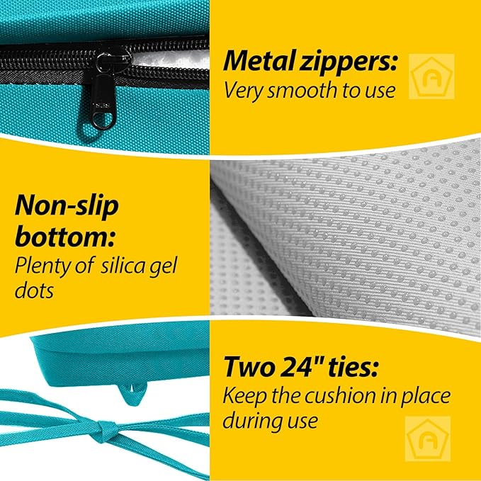 AAAAAcessories Outdoor Seat Cushions for Chairs, Waterproof, Fade-Resistant, 20" x 20" x 3", Patio Furniture Replacement Cushions, Set of 2, Turquoise Blue