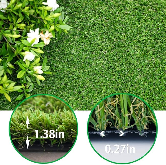 Realistic Artificial Grass Turf Lawn- 15FTX23FT(345 Square FT),1.38inch Height Indoor Outdoor Rug Garden Lawn Landscape Synthetic Grass Mat