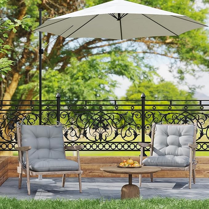 Outdoor Chair Cushion, 42x21x4 Inch Patio Cushions for Dining/Rocking Chairs, High Back Soft Seat Pad with Ties, Indoor Outside Use, Fade-Resistant & Waterproof, Light Gray