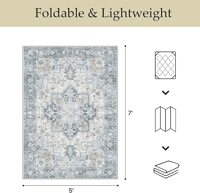 GENIMO Outdoor & Indoor Area Rug 10'x14', Waterproof, Non-Shedding, Easy Cleaning, Boho Mat for Patio, Living Room, Balcony, Dining Room, RV, Deck, Bedroom, Camping, Outside Carpet,Blue