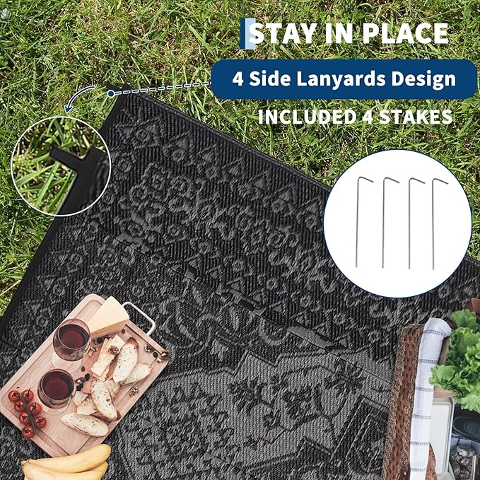 COZYLOOM Outdoor Patio Rug 9x18 Waterproof Reversible Plastic Straw Mat, Large Indoor Outdoor Rugs Vintage Medallion Area Rug for Deck, Balcony, Pool, Camping, Beach, Picnic, Porch, RV