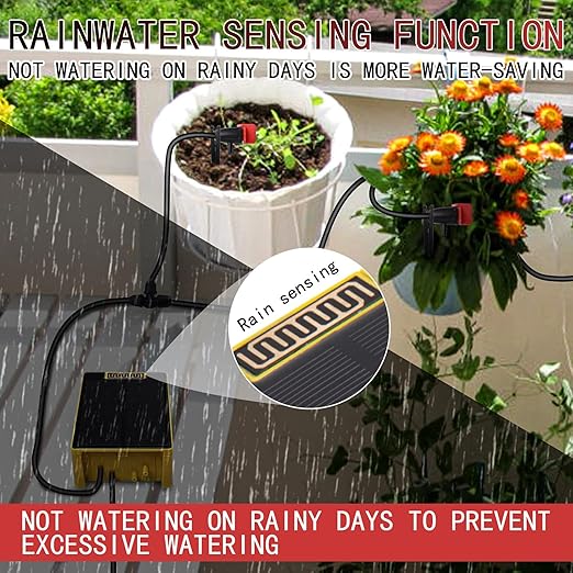 Solar Powered Dual Pump Drip Irrigation Kit,Child Lock 2 Group Automatic Watering System with Rain Sensing Digital Display Screen for Garden Patio Balcony Vacation (for 20 Pot Plants)