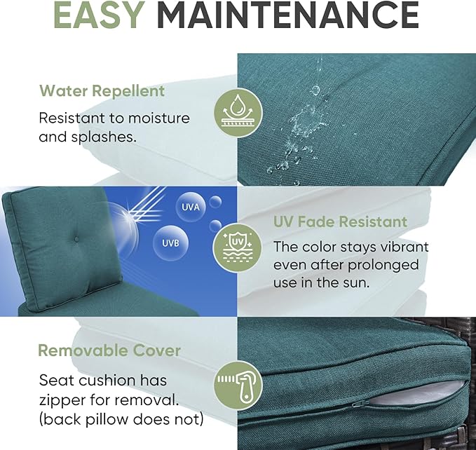 Outdoor Cushion Set of 4, Waterproof Outdoor Seat Cushions 25x22, Patio Chair Cushions for Outdoor Furniture, Couch Cushion Replacement, Include 4 Back & 4 Seat Cushions, Peacock Green