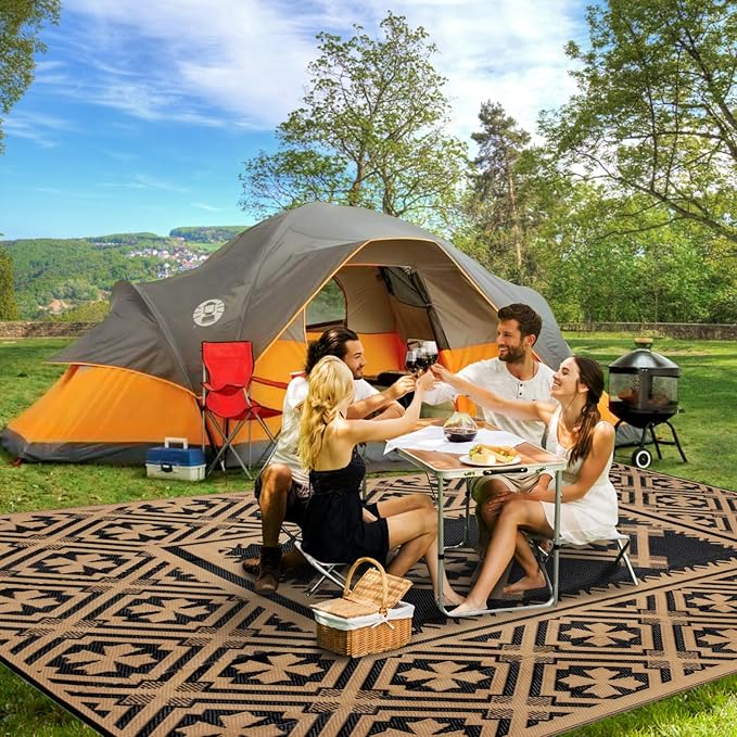 Tent Rug,Tent MatOutdoor Rugs Clearance Waterproof Camping Rug for Outside Your Rv Plastic Straw Black Reversible Outside Mat Durable Edges Patio,Porch,Rv Camping Mat