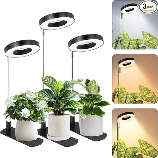 LBW Grow Light for Indoor Plants,Full Spectrum Plant Light with Base,Height Adjustable Plant Grow Lamp with Auto Timer 6/8/12/16H, 3 Colors,5 Dimmable Brightness, for Small Plants,Black, 3 Packs