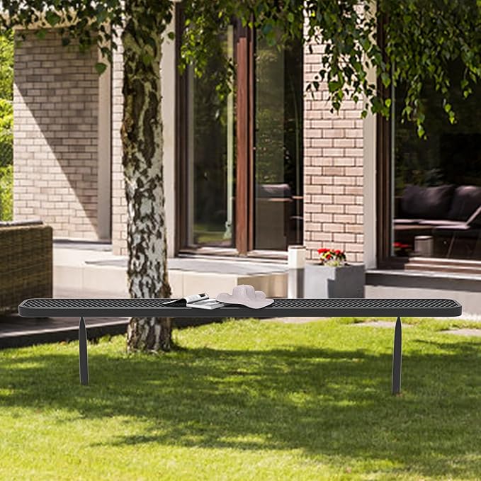 8 FT Heavy Duty Metal Park Bench for Outside, Outdoor Backless Bench with Thermoplastic Coating, Commercial Benches for Shopping Mall, Store, Park, Deck, Inground Mounted, Black
