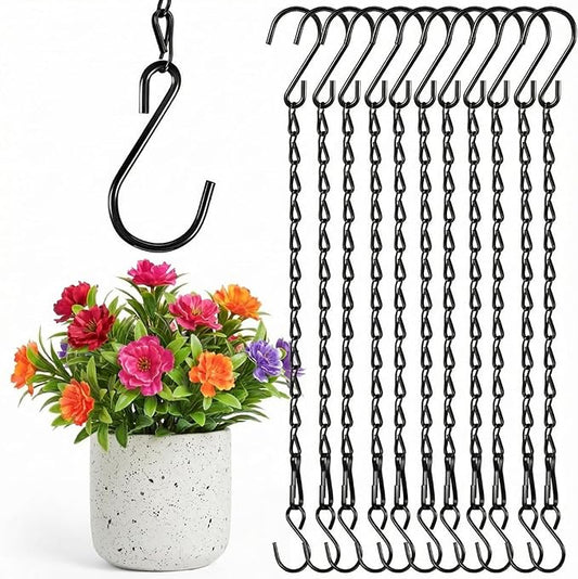 12 Pack 9.5 Inch Hanging Chain Garden Plant Hangers for Bird Feeders, Billboards, Bird Houses, Planters, Chalkboards, Lanterns, Wind Chimes, and Decorative Ornaments (Black)