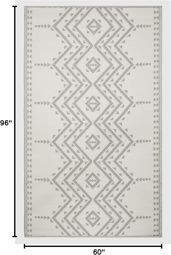 Fab Habitat Aztec Outdoor Rug - Waterproof, Fade Resistant, Crease-Free - Premium Recycled Plastic - Striped - Patio, Porch, Deck, Balcony - Ojai - Beige - 5 x 8 ft