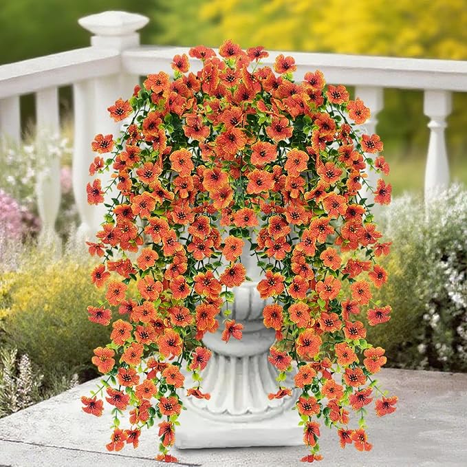 8 Pcs Outdoor Fall Decor, Fall Flowers Artificial For Decoration, Artificial Mums For Outdoors, Fake Mums Faux Mums For Outside Half Sphere, Fake Hanging Plants Plastic Flowers For Outdoors Home Porch