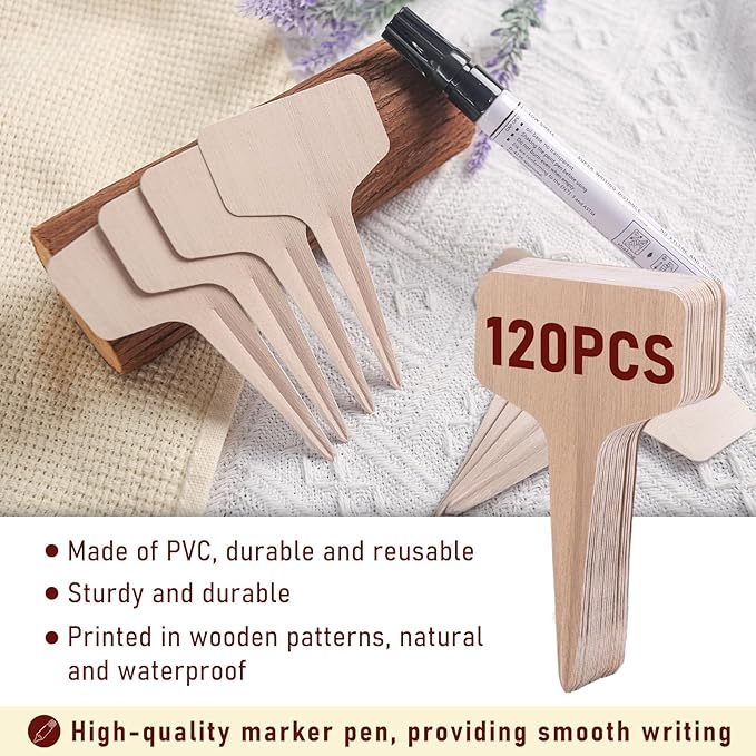 VGOODALL 120PCS 4 Inch T-Type Plant Tags, with Marker Pen, Waterproof Garden Signs for Outdoor Plants