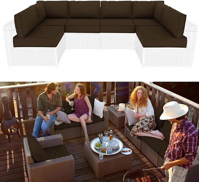Outdoor Sectional Cushions Replacement Set, 26x26in Patio Furniture Cushions, 14 Pieces Waterproof Outdoor Couch Cushion for 6 Seat Wicker Conversation (Coffee)