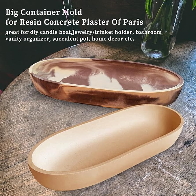 Wehous Large Bowl Resin Mold, 11.6'' Oval Bowl Silicone Molds for Resin Concrete Cement, Epoxy Casting Mold for Jewelry Makeup Storage Container Candle Boat Succulent Pot, Table Home Decoration