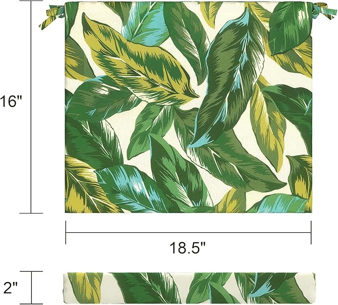 LVTXIII Outdoor Chair Cushions, Water Repellent Patio Furniture Cushions Outdoor Chair Pads with Ties for Dining Chairs and Garden Furniture, 18.5"x16"x2" Set of 2, Lush Leaf Jungle