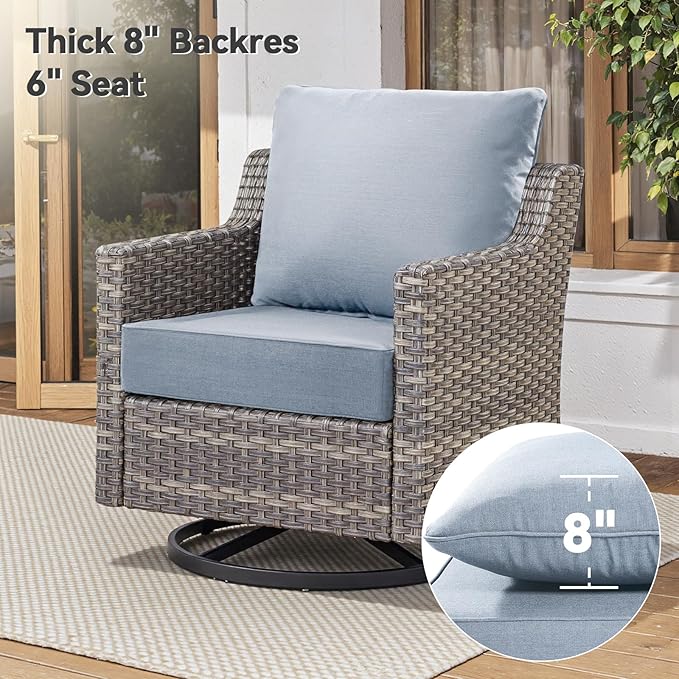 6" Thick Outdoor Cushions 24x24x6, 2-Set Deep Seat Patio Cushions with Removable Cover, Waterproof & Fade Resistant Replacement for Wicker Chair, Loveseat, Sofa - Baby Blue