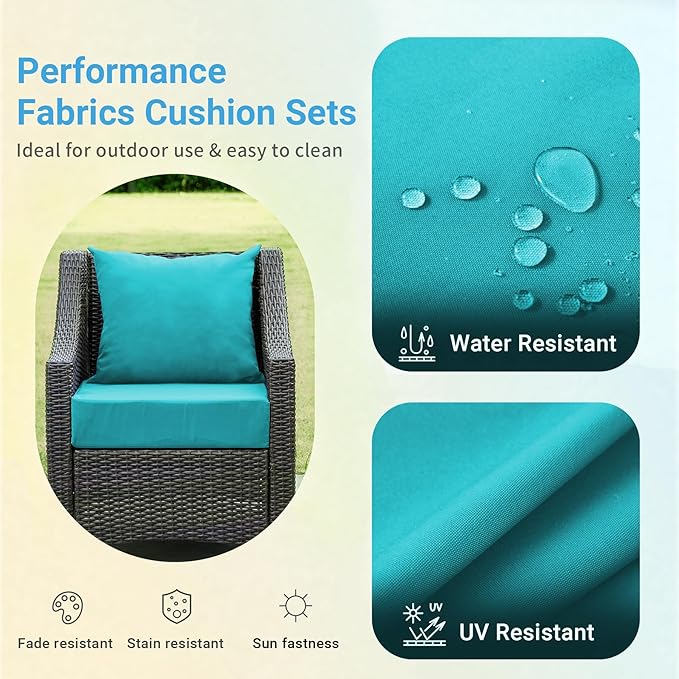 Outdoor Cushions for Patio Furniture,Outdoor Seat Cushion Set 24 x 24 x 4 Inch,Waterproof & Fade Resistant Outdoor Chair Cushions,Deep Patio Chair Cushion with Removable Cover,Teal
