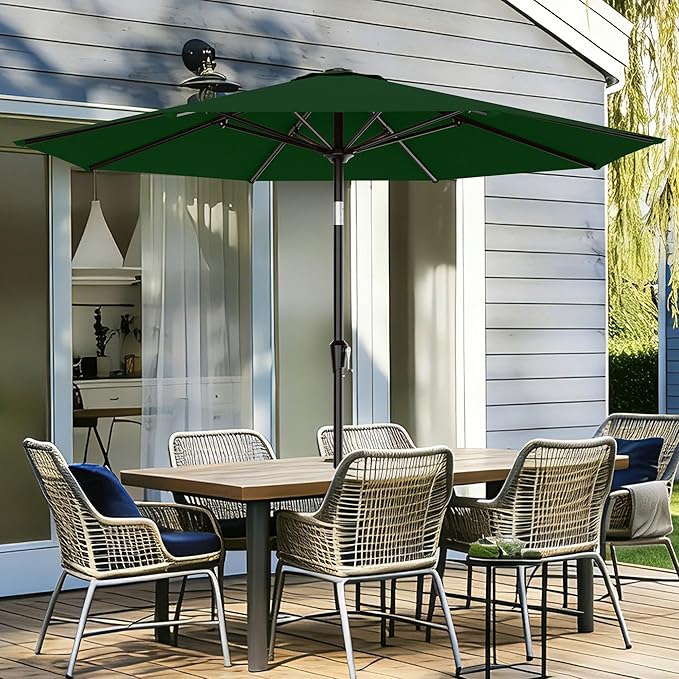 AreShark 9 FT Patio Umbrella for Outdoor, Outdoor Table Umbrella with Push Button Tilt and Crank, Outdoor Patio Umbrellas with 8 Sturdy Ribs for Market, Garden, Pool (Dark Green)