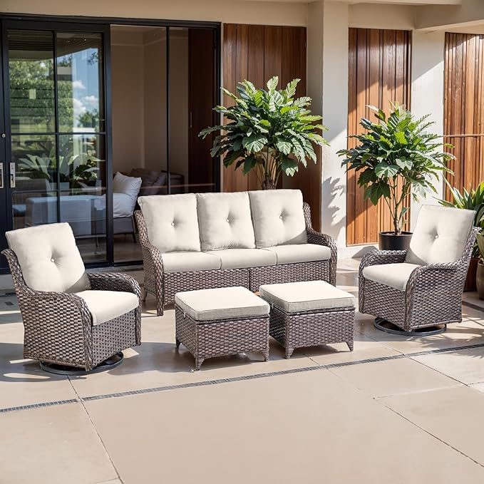 Belord Luxury 4" Thick Outdoor Cushion 8 Set - 22 x24 Inch 28D Sponge Filling Fade-Resistant Chair Cushion, Spill Proof Removable Patio Furniture Replacement Cushions for Sofa Bench Swing - Beige