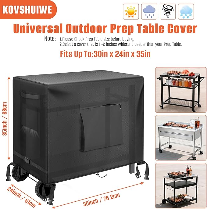 Kovshuiwe 30"L x 24"W x 35"H Outdoor Table Cover for Dining Cart Table, Stainless Steel Grill Cart Trolley Table with Wheels Three-Shelf Movable Food Prep and Heavy Duty Table Grill Cart