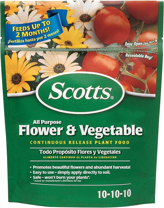 Scotts All Purpose Flower and Vegetable Continuous Release Plant Food, For Outdoor In-Ground Plants, 3 lb.