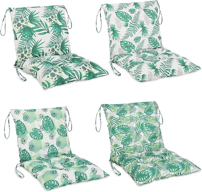 Barydat 4 Pcs Outdoor Patio Chair Cushions with Back, 21.7 x 43.3 Inch Decorative Dining Back Cushions with Tie Buffalo Plaid Indoor Outdoor for Patio Furniture(Fresh Color,Hawaiian)