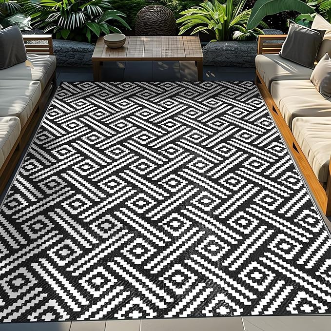 Outdoor Rugs for Patio Furniture, Balcony Rugs Outdoor Apartment 4x6, Washable and Stainproof Outdoor Rug for Small Patio Balcony 3x5 Geometric Outside Carpet Picnic Camping Mat