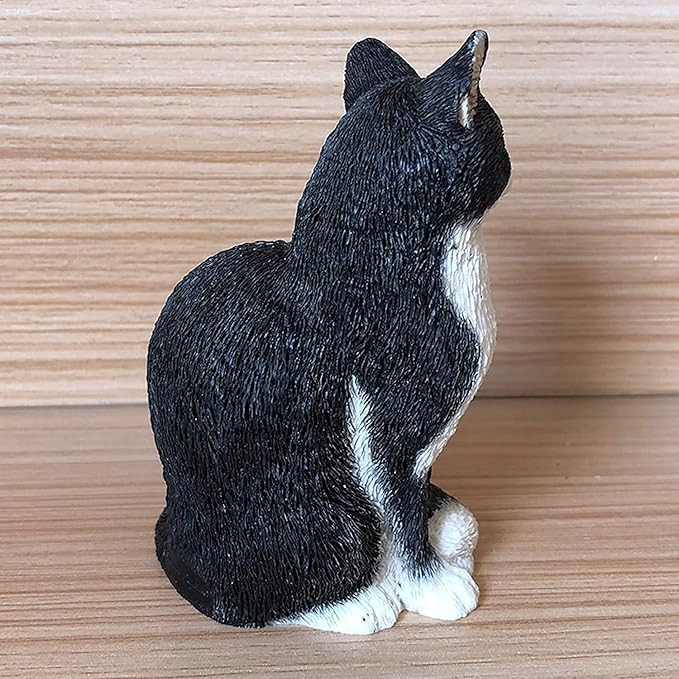 Outdoor Garden Decorations, Resin Statue of Cute Cat for Patio, Yard, Pathway, 6 Pieces (Black)