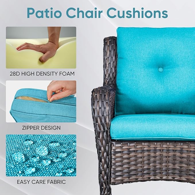 Patio Chair Cushions 5 Packs - Outside 22x24 High Back Water-Resistant Cushion with Zipper Cover for Outdoor Glider Rocking Chairs Loveseat 3-seat Couch Sofa – Teal/Buckle