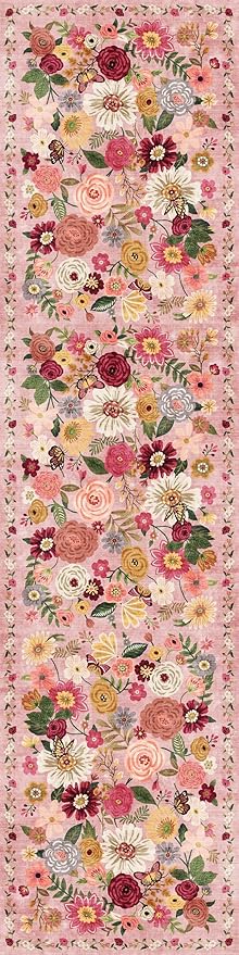 Rug for Hallways Kitchen Rug 2'6" x 14', Non Slip Washable Rugs with Rubber Backing Soft Floral Carpet Runner for Hallways, Kitchen, Laundry, Bedroom, Bathroom(2.6 x 14, Pink Garden)