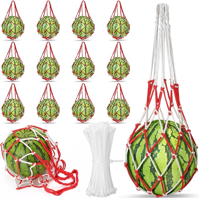 Nuenen 12 Pcs Watermelon Net Melon Hammock Melon Cradle Plant and Garden Supports Pumpkin Support Hanging Bag Protects Watermelons, Honeydew, Squash, Cantaloupes (Red, White)