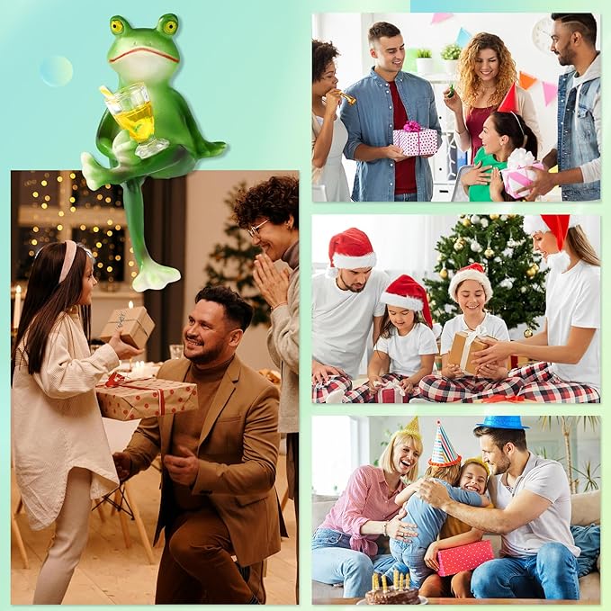 Funny Drinking Frog Planter Decor, Miniature Resin Climbing Frog Figurines Flower Hugger Outdoor Statue Cute Animal Figure Pot Ornament Gifts for Yard Lawn Garden Balcony Patio Fish Tank Decoration
