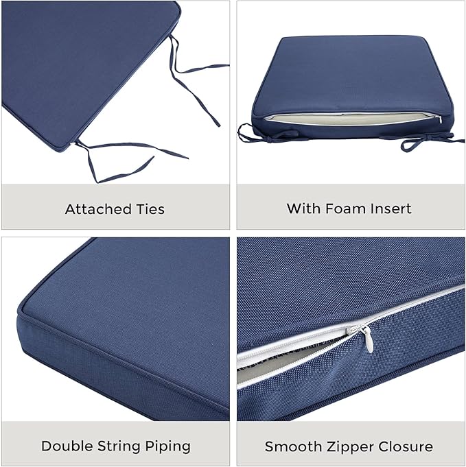 Outdoor Chair Cushions 18x18 Inch,Set of 2,Water Resistant Chair Pads with Ties,Square Seat Cushion 18"x18"x2.5",Patio Chair Cushion for Garden,Backyard Furniture(Ink Blue)