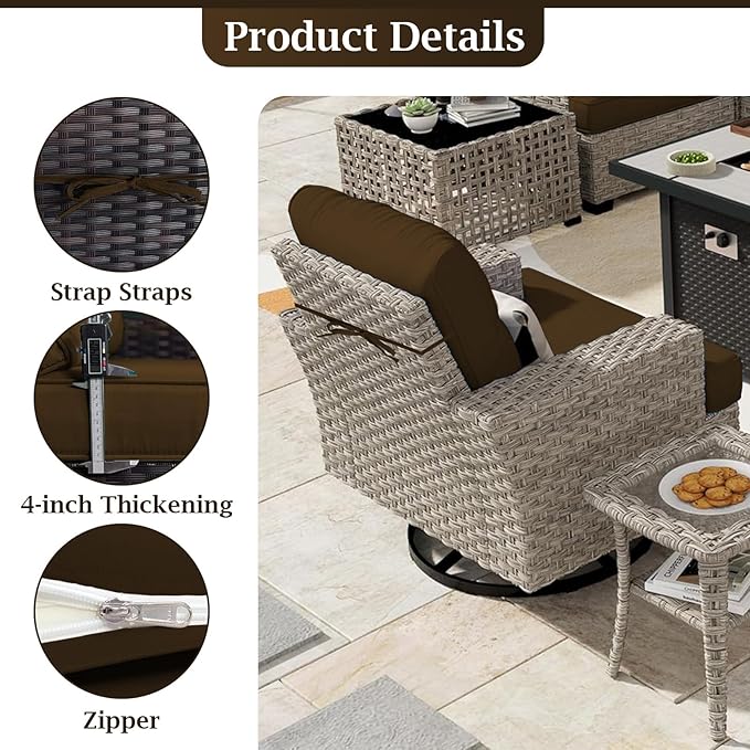 Outdoor Sectional Cushions, 4" Foam High-Density, Water-Resistant Couch Cushions Replacement Set, 14 Piece Patio Sectional Cushion for 6-Seat Sectional Patio Conversation Sets (Coffee Color)
