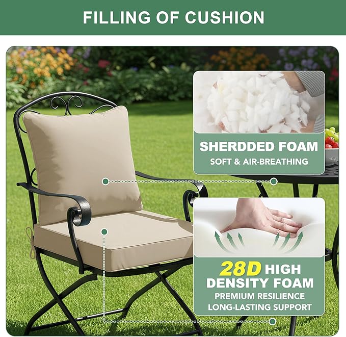 Outdoor Chair Cushions Set of 2, Waterproof Backrest and Deep Seat Cushion Set for Patio Furniture, Outdoor Sofa Replacement Cushions with Removable Cover, 24 x 24 Inch, Cream