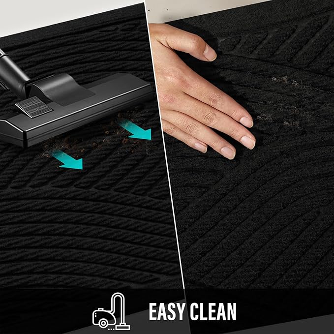 Sturdy Front Door Mat, Absorbent Muddy Dirt Resist Welcome Door Mats Outdoor Indoor, Stain and Fade Resistant, Non-Slip Backing Entry Mat Low Profile Doormat for Entryway, 72×24, Black