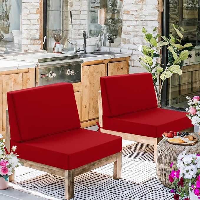 Outdoor Cushions for Patio Furniture, Outdoor Seat and Back Cushion, Waterproof Hampton Bay Deep Seat Replacement Couch Cushions for Garden Lawn, 28.5x28.5 Red