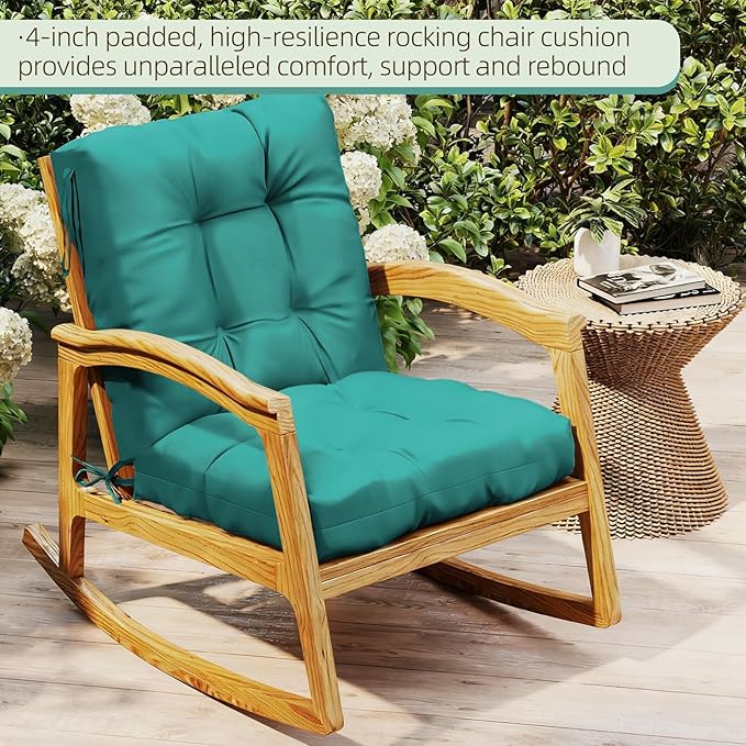 Outdoor Chair Cushions Set of 2, 42x21x4 Inch Patio Cushion for Dining/Rocking Chairs, High Back Soft Seat Pad with Ties, Indoor Outside Use, Fade-Resistant & Waterproof, Lake Blue