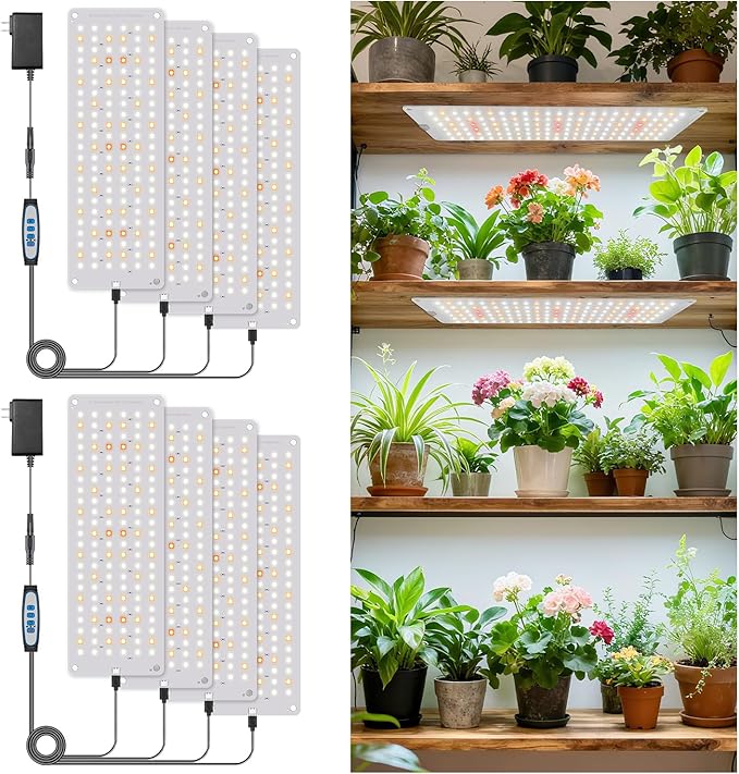 Grow Light, 1104 LED Full Spectrum Plant Lights for Indoor Growing Plants, Grow Lamp for Seed Starting (4 Panel/2 Pack) with UL Adapter, 6/12/16H Timer, 3 Light Modes, 5 Dimmable