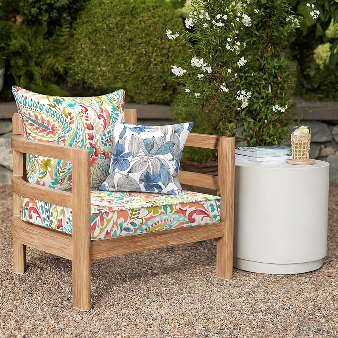 Outdoor Deep Seat Cushion Set, Water Repellent 24"x24" Patio Thick Cushions Replacement with Seat & Back Pillow for Patio Sofa, Wicker Chair, Couch - Pretty Paisley