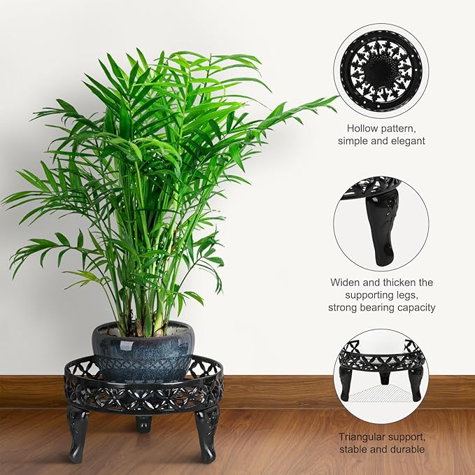 Metal Plant Stand Indoor Outdoor,2 Pack Heavy Duty Iron Plant Stands for Indoor/Outdoor,Low Round Flower Pot Stand Rustproof Plant Holder for Garden,Patio,Home Decor