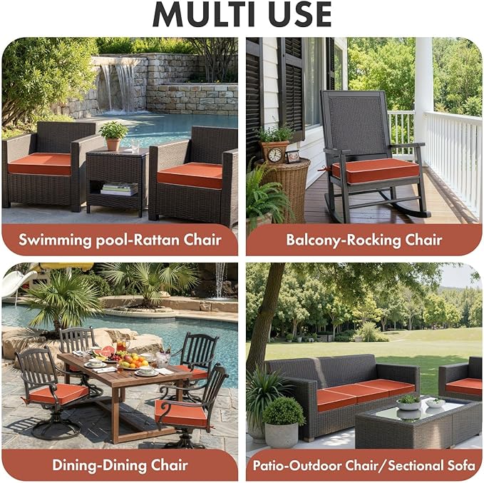 MIULEE Orange Outdoor Chair Cushions Set of 4, 19x19x3 Inch Waterproof Patio Seat Cushions for Outdoor Furniture Couch Sofa, 3 Year Color Fastness High Density Foam with Adjustable Ties