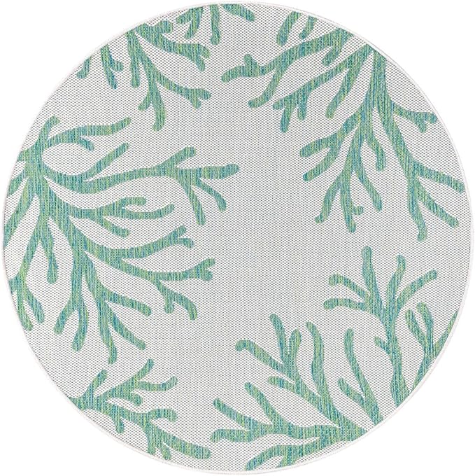 Keen Home Design Terrace Outdoor Area Rug - 63" Round Washable Indoor/Outdoor Rug for Patio, Kitchen, Balcony, Beach, Garden, Deck and Porch, Size: 5'3" Round, Coral