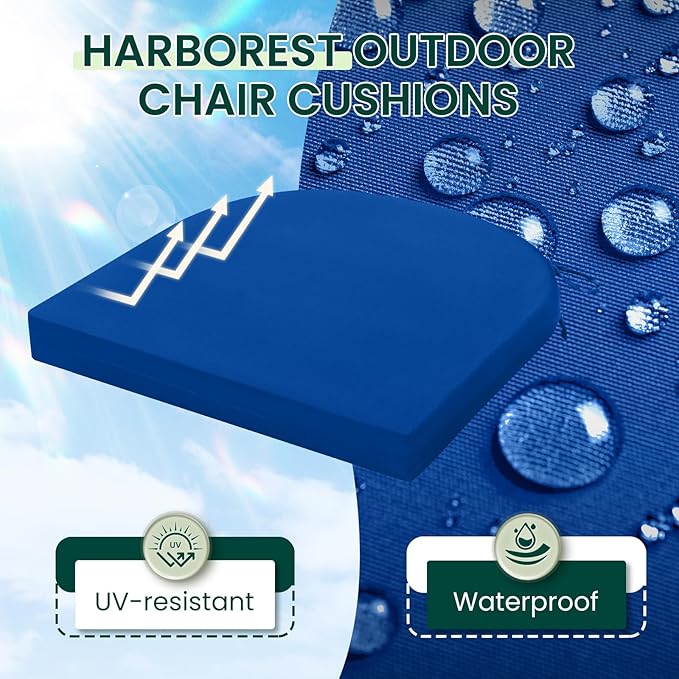 HARBOREST Outdoor Chair Cushions Set of 6, Water Resistant Patio Chair Cushions with Ties, Outdoor Seat Cushions for Patio Furniture, 17"x16"x2", Royal Blue