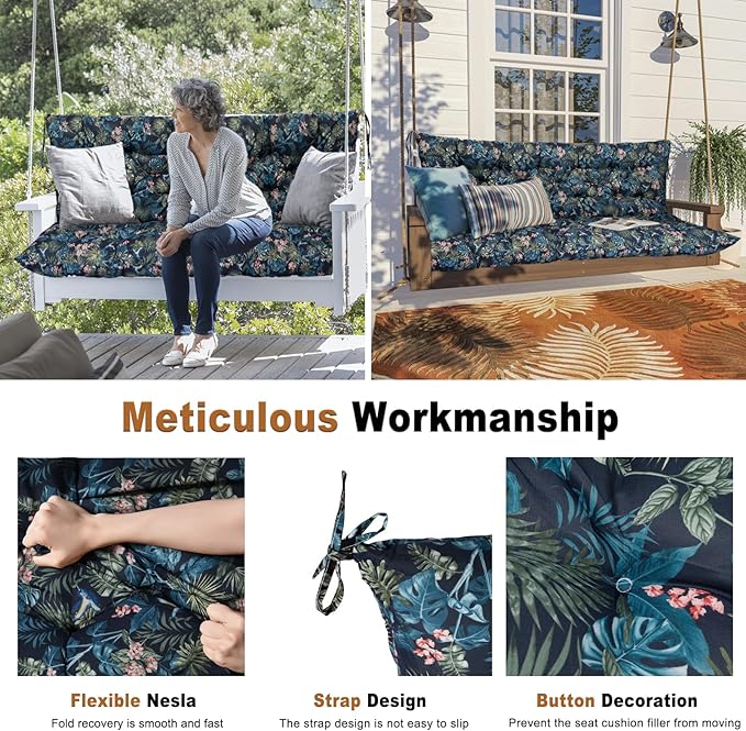 2-3 Seat Swing Replacement Cushion, Outdoor Bench Cushions with Backrest Thicken 4", Patio Furniture Garden Porch Loveseat Glider Pad Anti-Fading Waterproof (Hummingbirds, 40x60in)