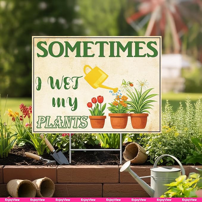 Funny Garden Sign with H Stake 24"x18" Large Vintage Sign for Outside Corrugated Plastic Greenhouse Yard Decor Gardening Gifts for Women 1Pack