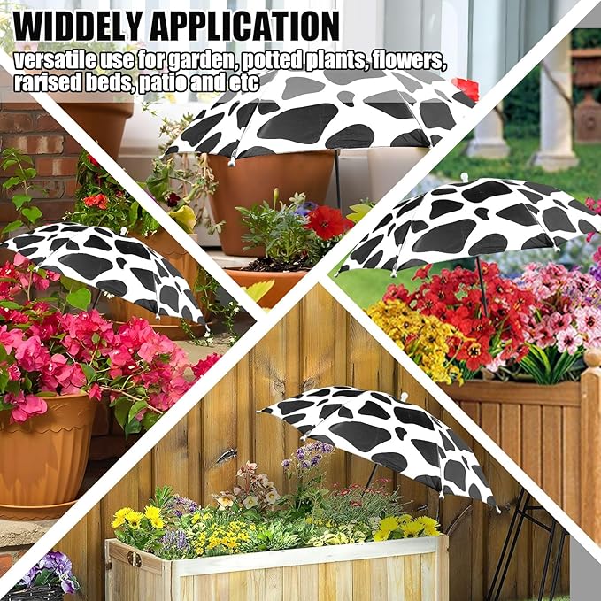 Black White cow print 23.6 Inch Plant Umbrellas for Outdoor Plants，Garden Umbrella Shade for Potted Plants and Garden Beds，Sun Shade Covers, Sun Protection Cloth for Potted Plants Garden Beds