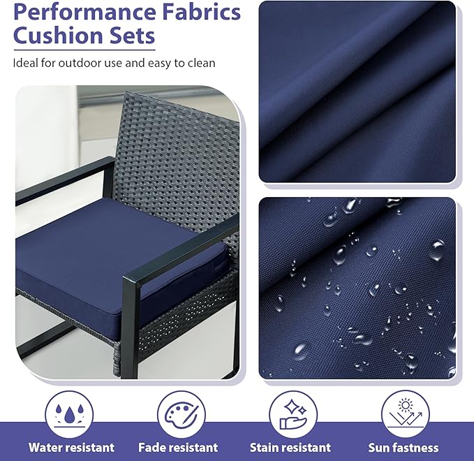 Outdoor Chair Cushions Set of 4 -Waterproof Outdoor Seat Cushions for Patio Furniture, Patio Chair Cushion with Handle and Ties, Square Out Door Chair Pads,17" x 16" x 2",Navy Blue