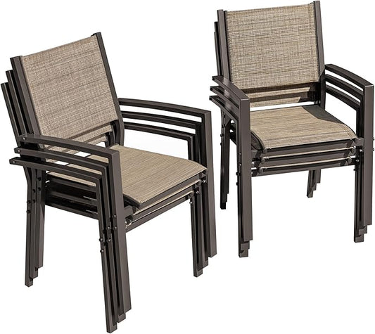 Flamaker Patio Chairs Textilene Outdoor Chairs Set of 6 Stackable Dining Chair for Backyard, Deck, Poolside (Beige)