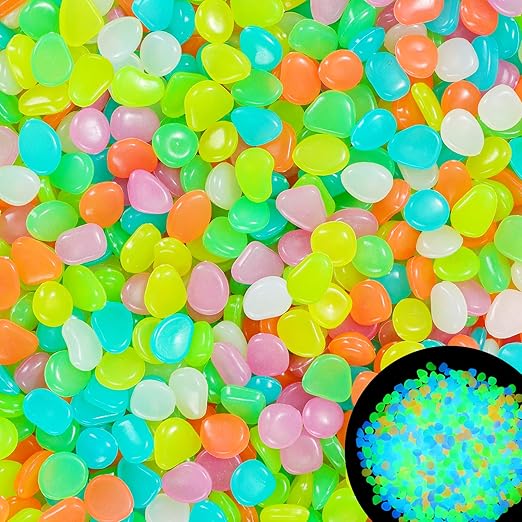 300PC 0.4" Glowing Rocks for Aquarium Decoration Glow in The Dark Pebbles Glowing Fish Tank Stones Luminous Pebbles(Color)