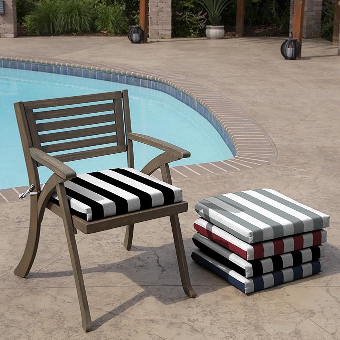 Arden Indoor/Outdoor Seat Or Rocking Chair Cushion, 19 x 18, Water Repellent, Rain Proof, Fade Resistant Cushion for Rocking Or Dining Chairs Black Cabana Stripe